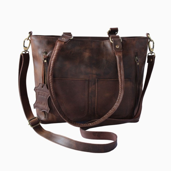 Madosh Genuine Leather Brown Tote Bag Messenger Bag Ladies Purse Crossbody Shoulder Satchel Handbag